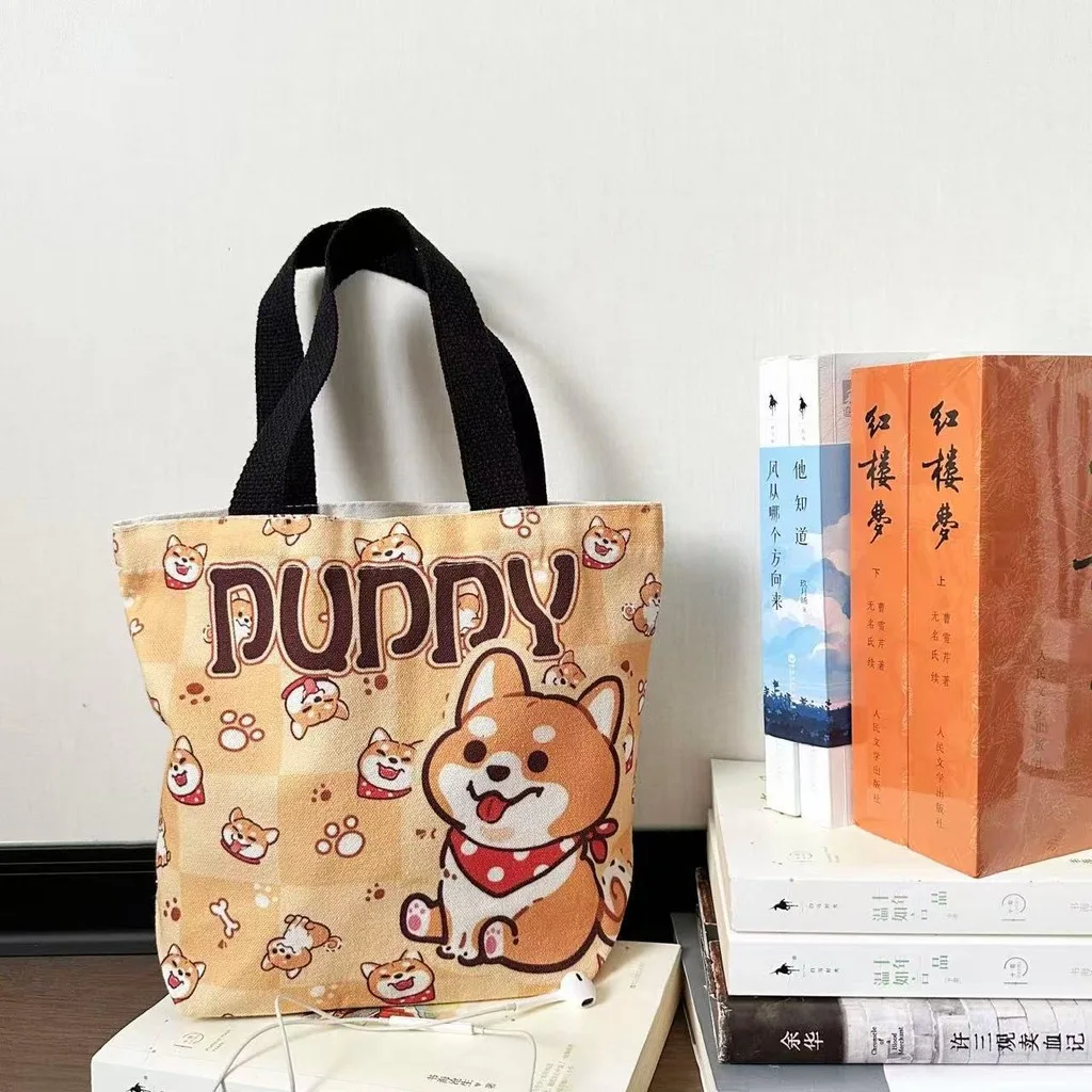 Cartoon Animal Canvas Lunch Bag Portable Bento Lunch Box Tote Bag Women Kids Reusable Food Container Bag Student Storage Handbag view 3