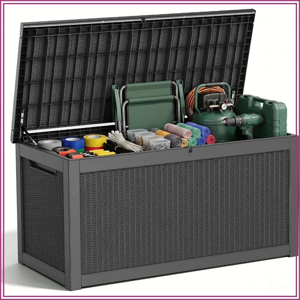 320Gal Outdoor Deck Box Lockable Waterproof Storage for Garden Tools Cushions Black