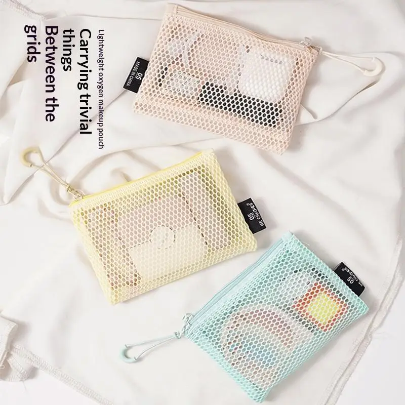 Breathable Mesh Cosmetic Storage Pouch Smooth Zipper Odor-free Lightweight Makeup Bag for Outdoor Holiday Travel