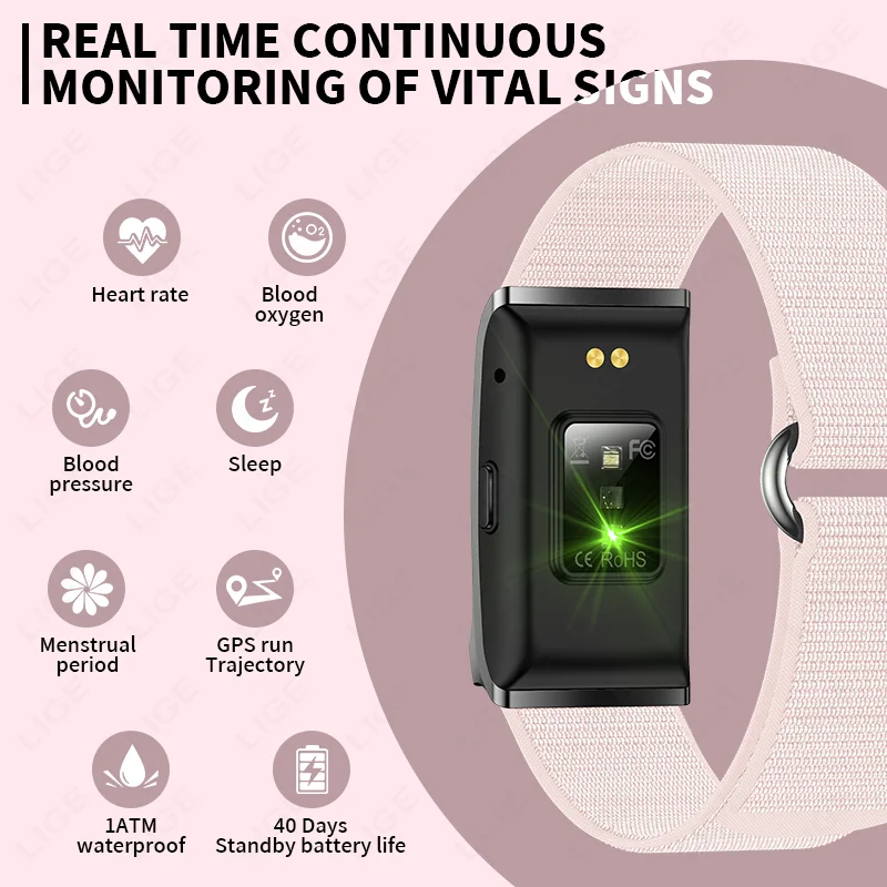 

Смарт-часы LIGE без экрана для женщин, спортивные, для активного отдыха, с монитором сердечного ритма, водонепроницаемые 1ATM, для Android и iOS 2026