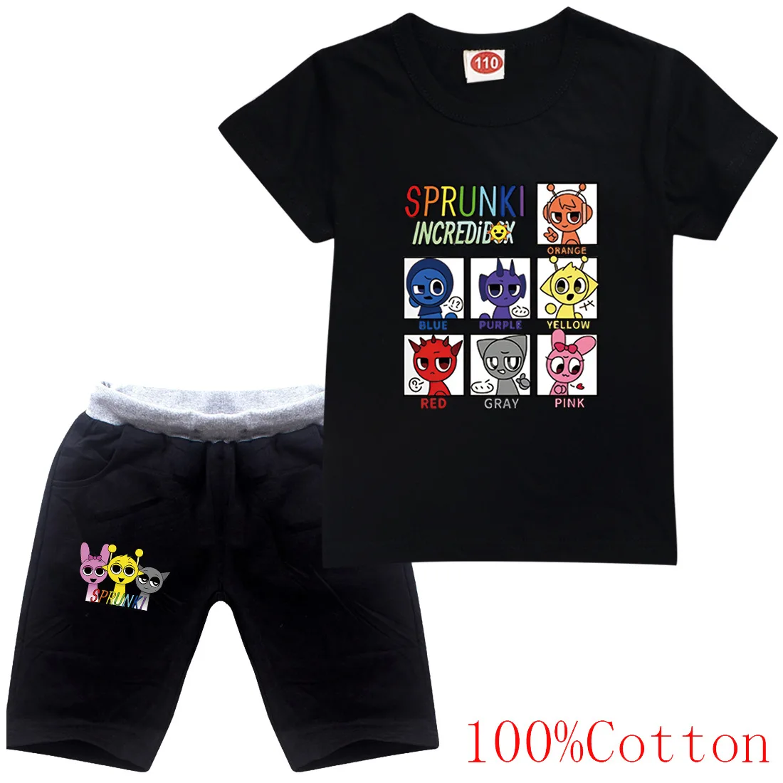 Sprunki Cartoon Clothes Kids Cotton T-shirt &Sport Shorts 2pcs Set Baby Girls Clothing Sets Toddler Boys Short Sleeve Sportswear