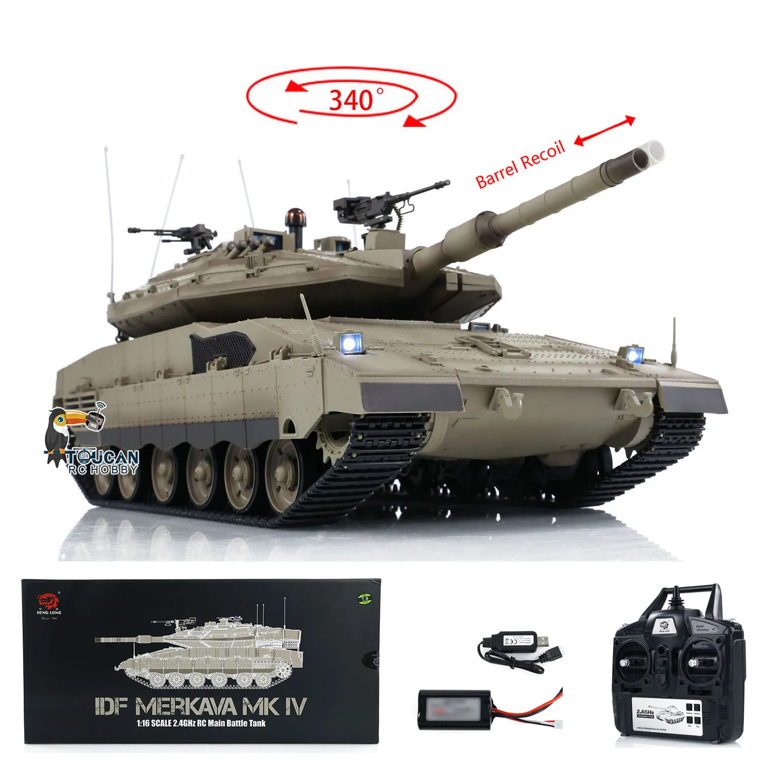 US Stock New HL RC Tank 1/16 IDF MerkavaMain Battle Military 3958-1 Remoted Model Outdoors Toy Gift for Boys Machine Gun Army