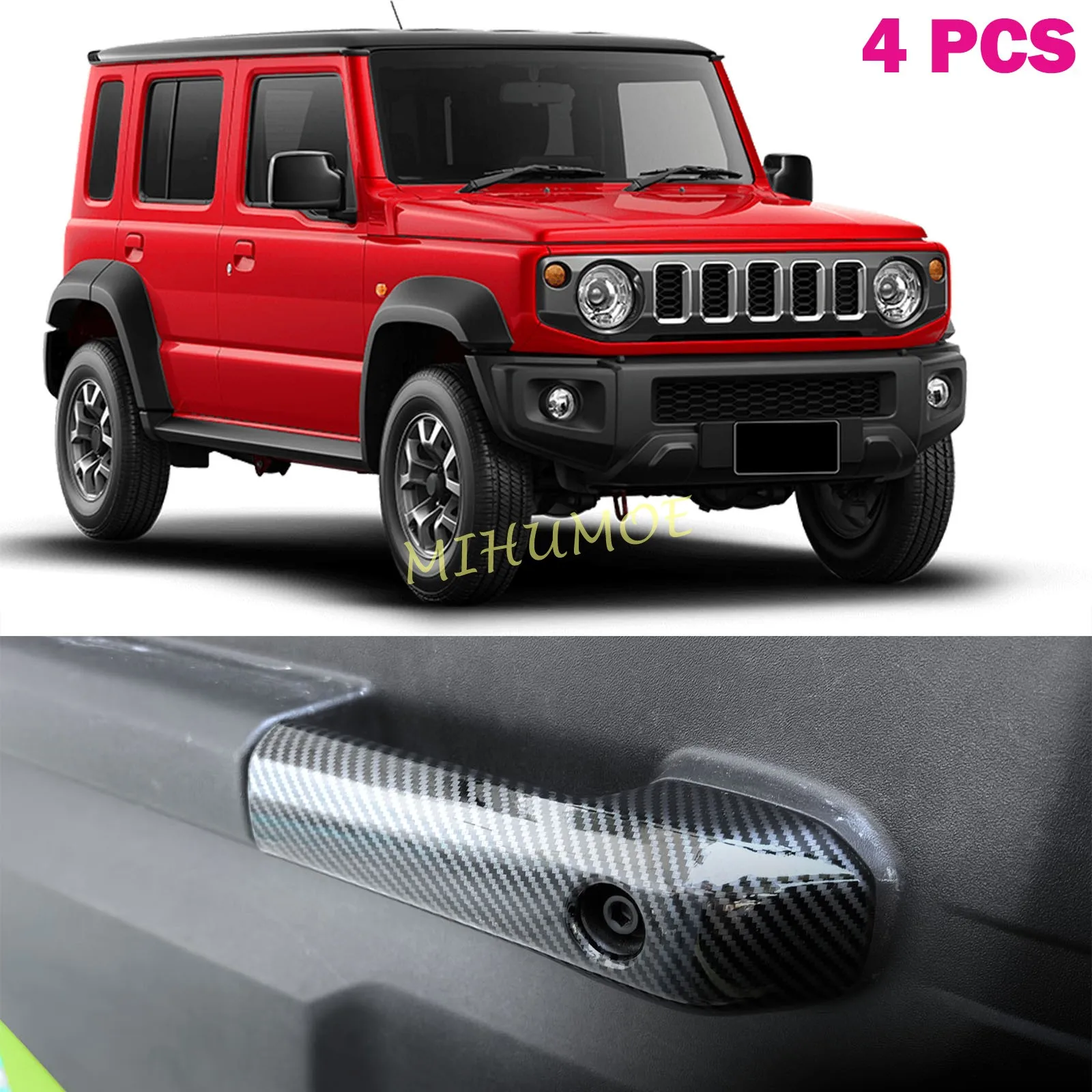

Для 2019-2025 Suzuki Jimny 5-дверный 4 шт. салон автомобиля, дверной подлокотник, защитная декоративная крышка, накладки из углеродного волокна, черный