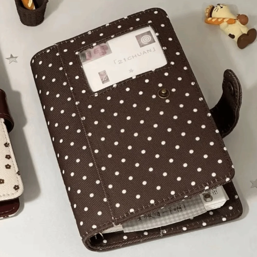 DIY Polka Dot A7 Notebook Card Pocket Denim Fabric Loose-Leaf Notebook Cover Loose Leaf Snap Button Journal Binder Cover