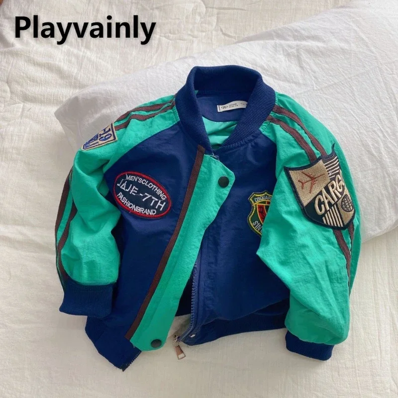 Korean Style Spring Autumn Baby Boys and Girls Baseball Coat Fashion Patchwork Color Zipper Bomber Jacket Kids Clothes A24903