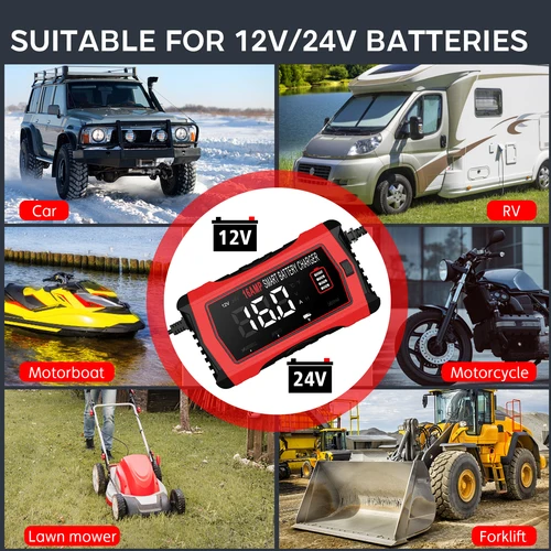 Imagen 2 del producto Cargador de batería de coche de reparación Universal, 6V, 12V, 24V, 16A, reparación inteligente, cargador de motocicleta para batería de plomo ácido AGM GEL LiFePO4