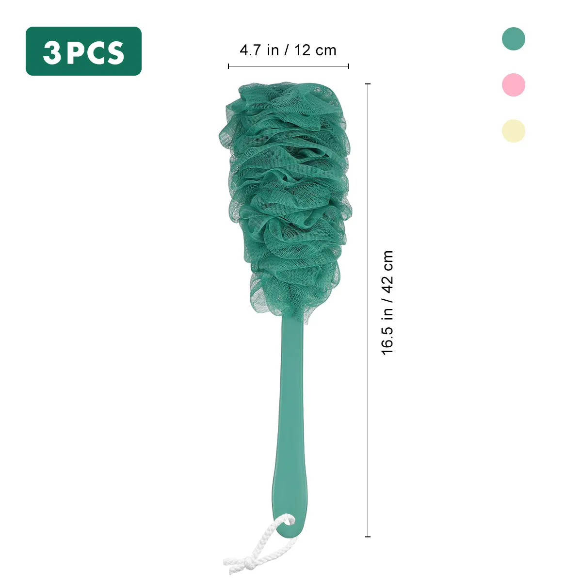 3Pcs Long Handle Bath Brush High Density Mesh Back Scrubber for Deep Cleansing Sensitive Skin Friendly Shower Accessory