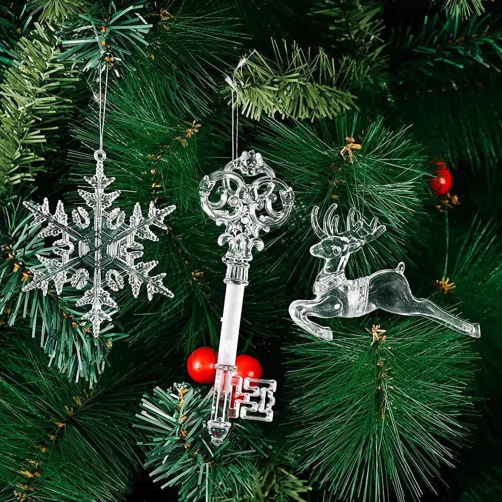 4pcs Crystal Clear Snowflake Christmas Tree Pendants Icicle Decorations for Holiday Winter Party Transparent Hanging Ornament