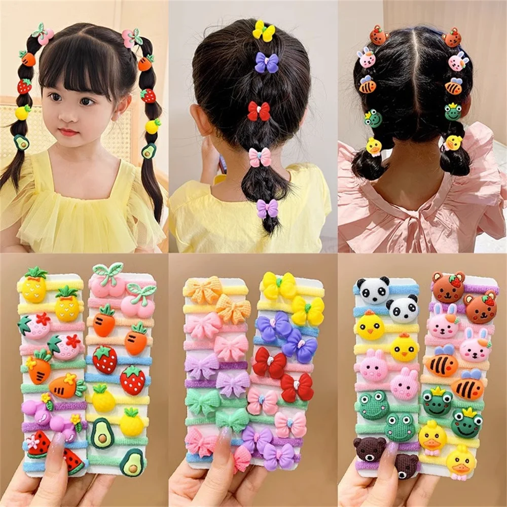 10Pcs/Set New Cute Cartoon Headbands Girls Elastic Hair Bands Hair Accessories for Kids Scrunchies Headwear Ornaments Gift