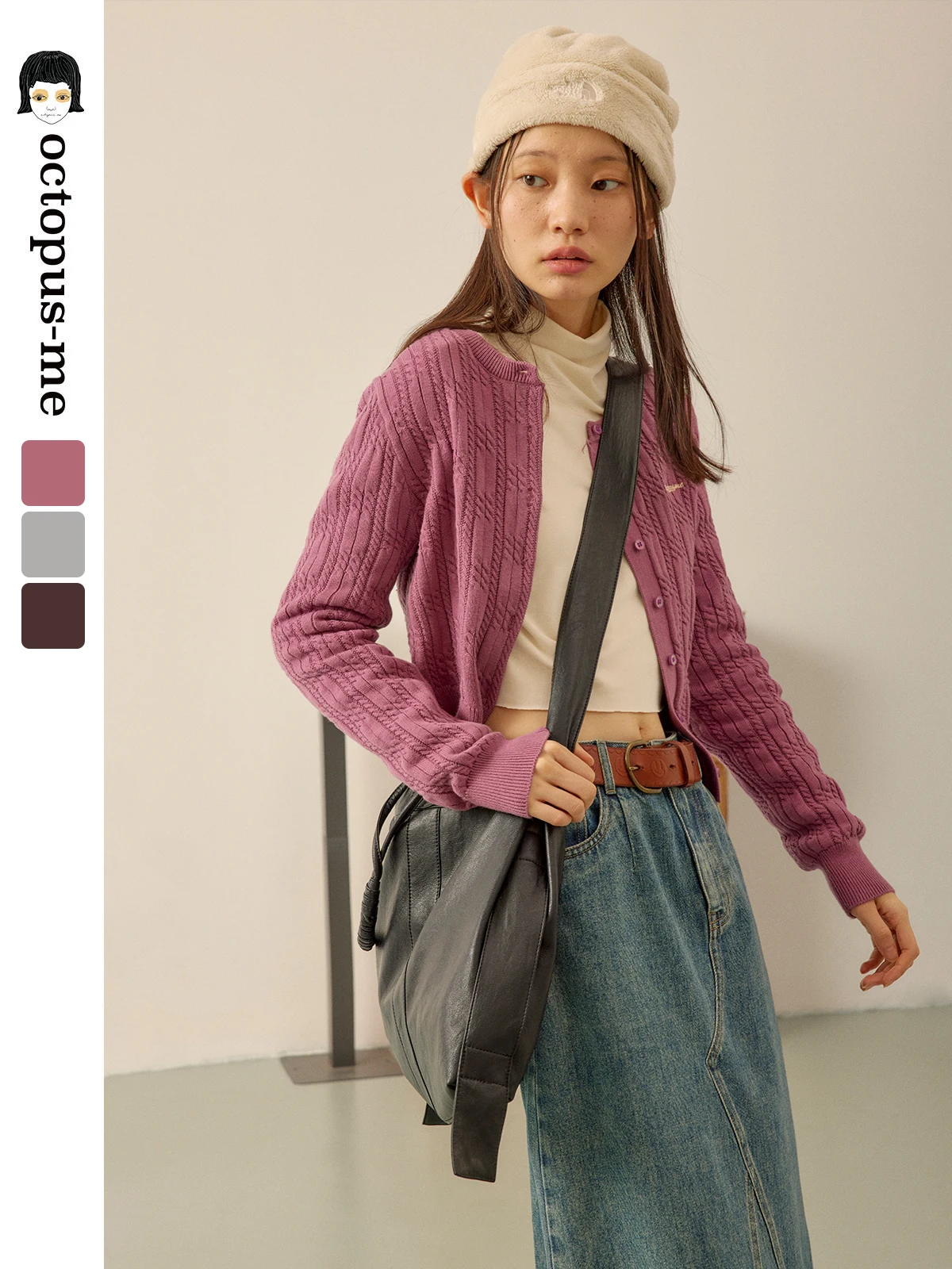 

Вязаный кардиган Octopusme для женщин, верхняя одежда, весна 2025, ранняя мода, ретро-стиль, однотонный, приталенный крой