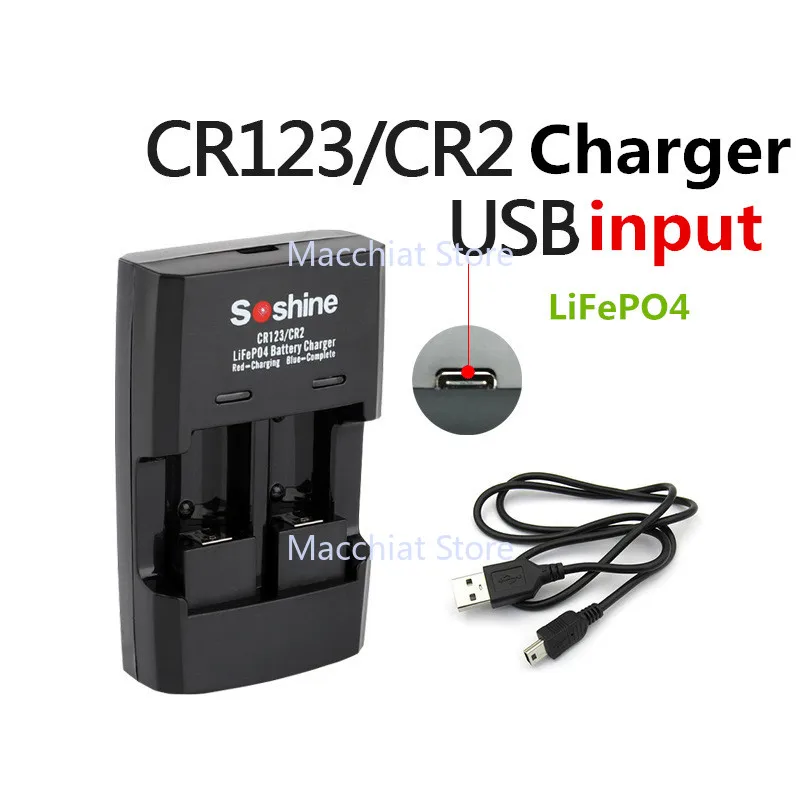 

Интеллектуальное быстрое зарядное устройство Soshine LiFePO4 для 16340 15266 14250, зарядное устройство RCR 123 CR2 CR123