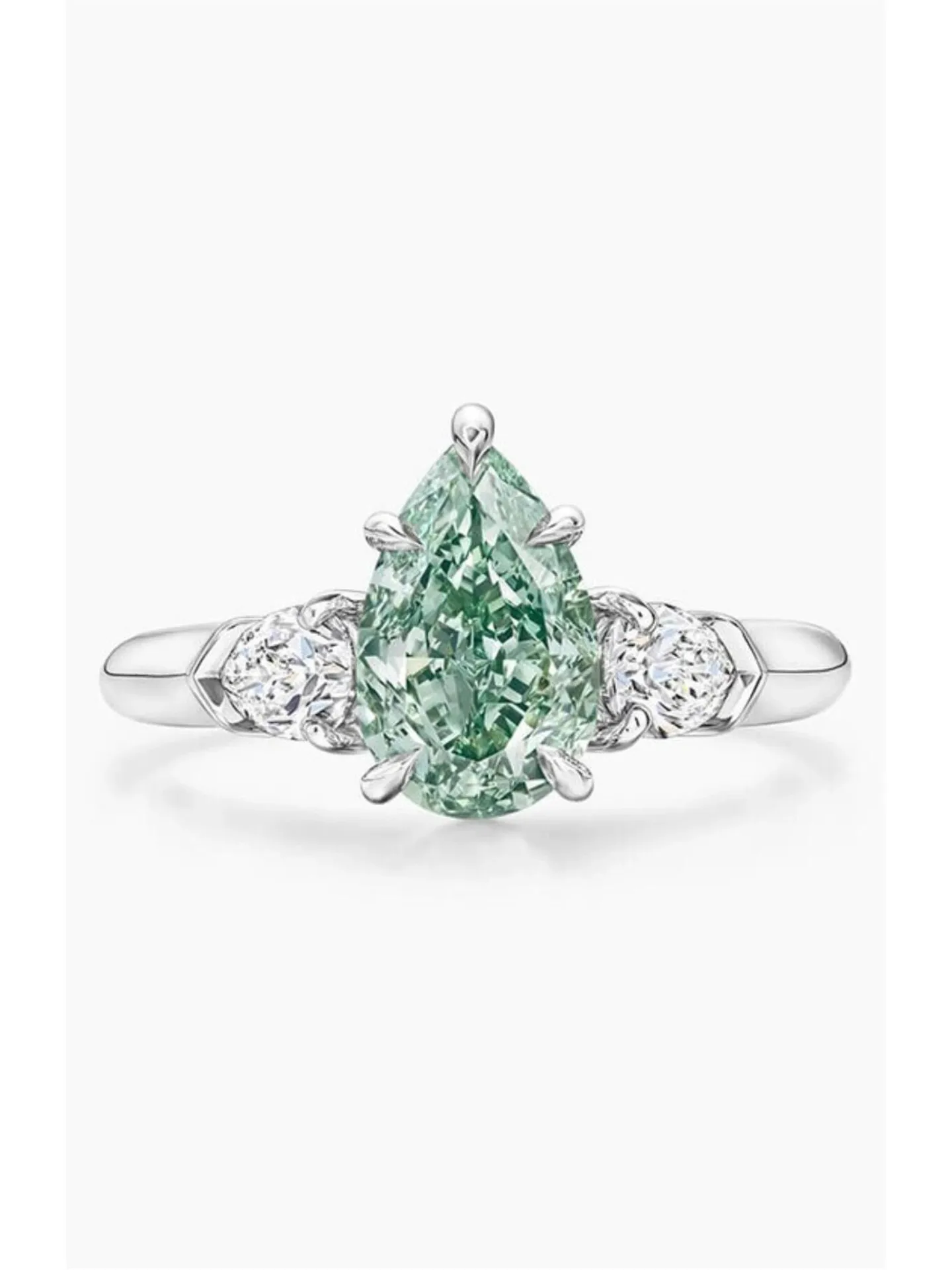 18K Gold Solid Real Gold Lab-Grown Diamond Green Pear Three-Stone Engagement Ring Platinum 2CT Custom Engagement Ring