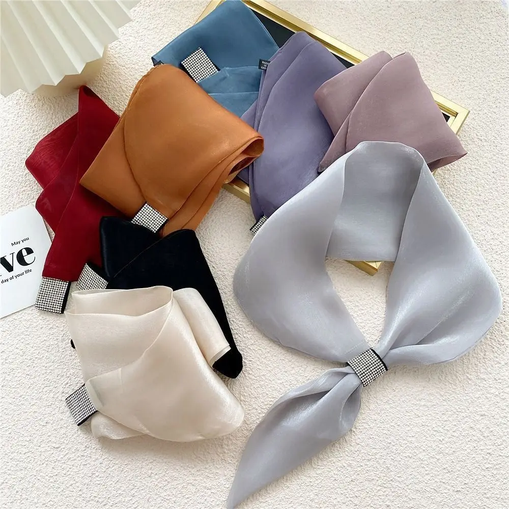 Satin Wraps Neck Fashion Diamond Solid Color False Collar Simple Soft Cross Neckerchief