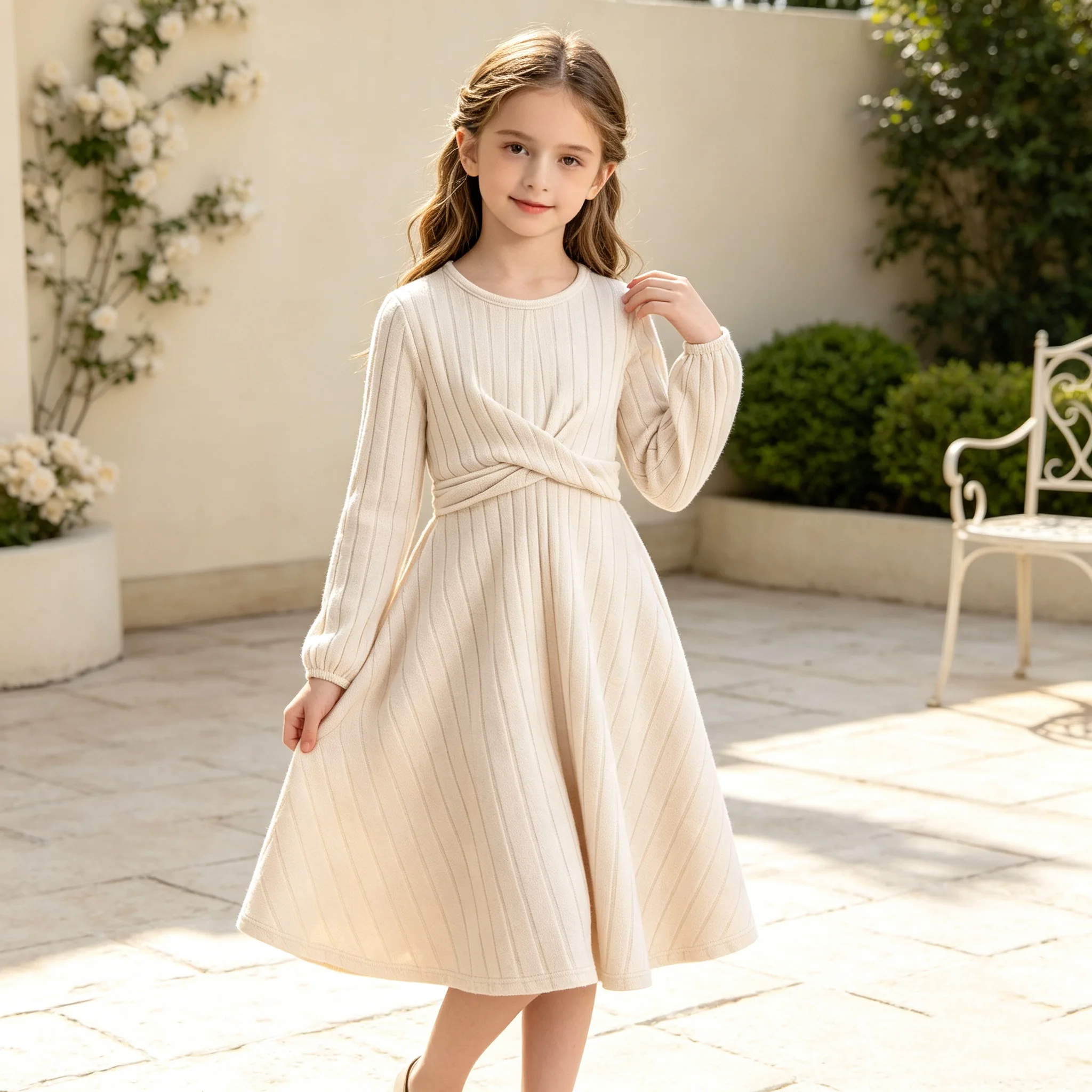 Young girl's solid twisted front A-line skirt, popular style, suitable for daily travel
