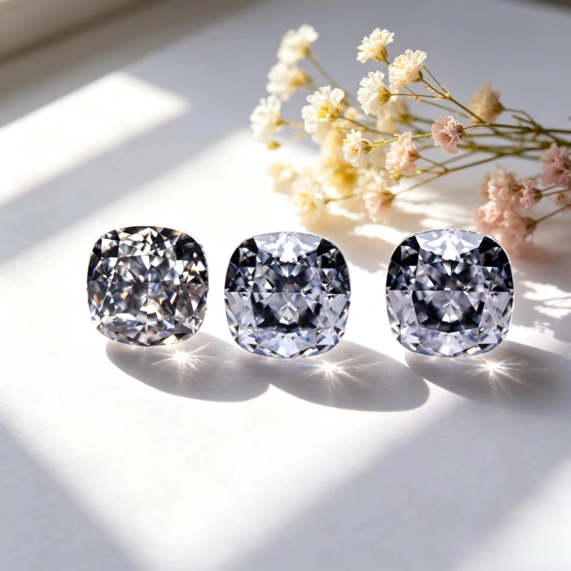 Kubisches Zirkonium, Crushed-Ice-Schliff, quadratische Kissenform, weiße Farbe, 5A+-Qualität, CZ, 4K-Schliff, hochkarätiger Diamant – Detail 4