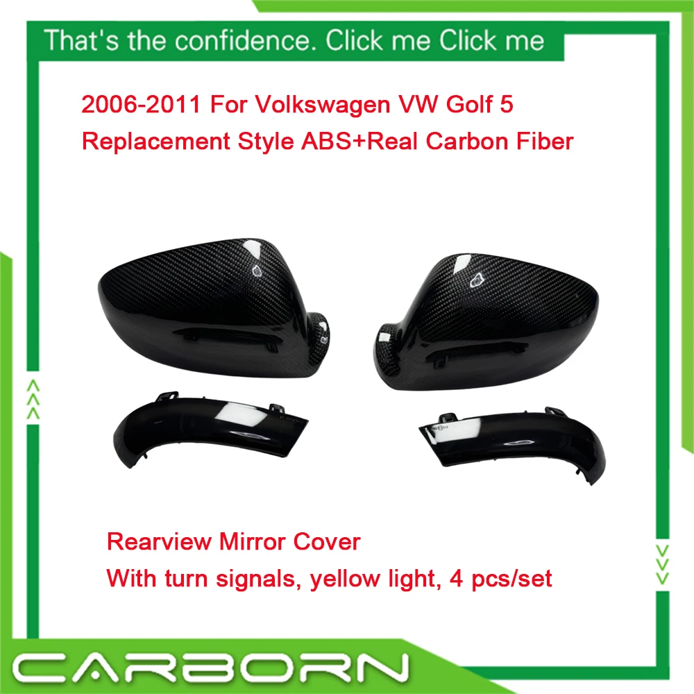 

2006-2011 Для Volkswagen VW Golf 5: Заменяемые накладки на боковые зеркала заднего вида из ABS+углеродного волокна с/без световой полосой