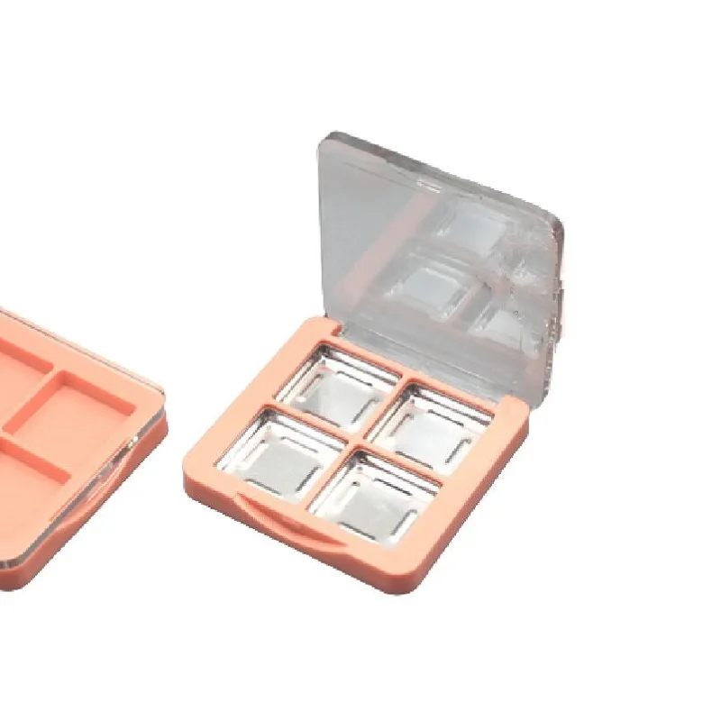 4 Grids Eyeshadow Palette Pink Square Nail Powder Compact Blush Plastic Box DIY Highlighter Eyeshadow Palette with Window 30PCS