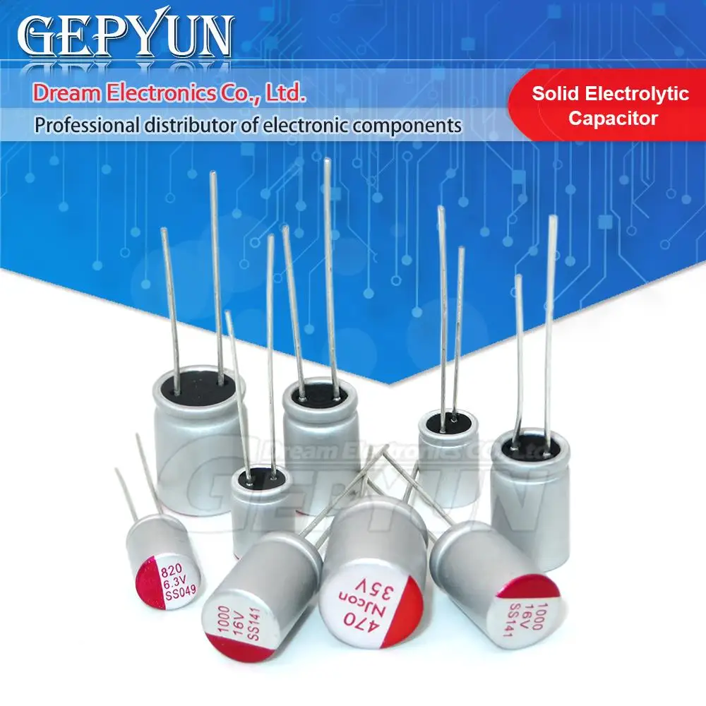 MERGULHO eletrolítico contínuo do capacitor, 6.3V, 10V, 16V, 100UF, 150UF, 220UF, 270UF, 330UF, 470UF, 560UF, 680UF, 820UF, 1000UF, 1200UF, 1500UF, 10 PCes
