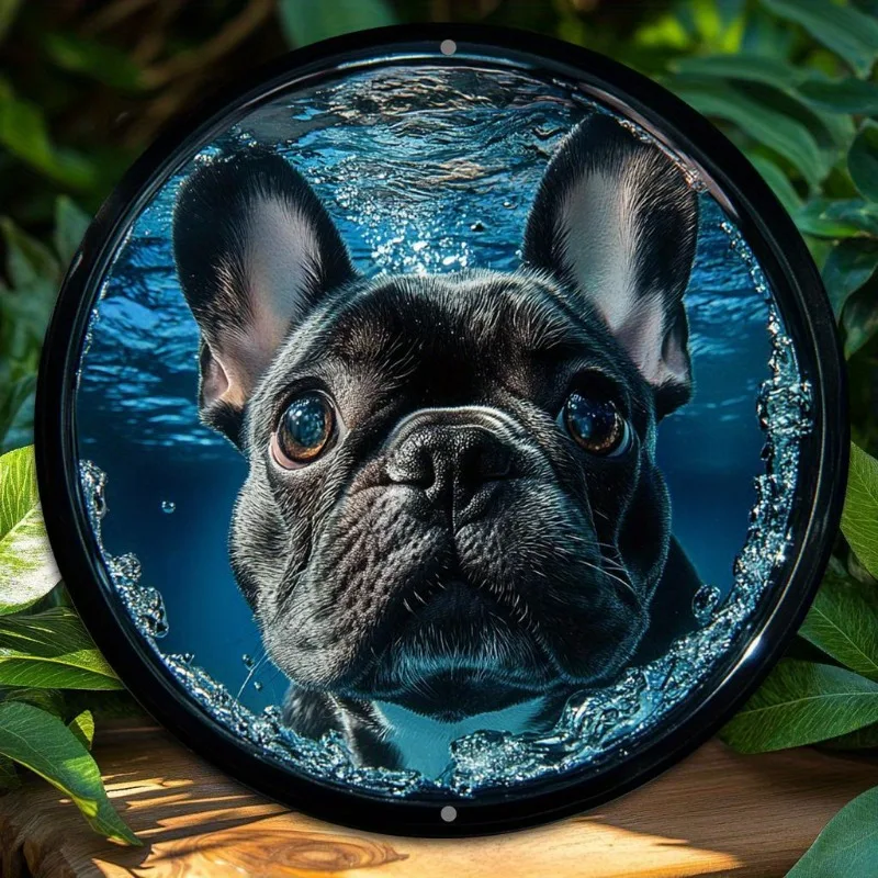 

French Bulldog Aluminum Wall Art, Round Metal Sign, Water Ripple Effect, Home, Office Decor, Valentine'S Day & Holiday Gift