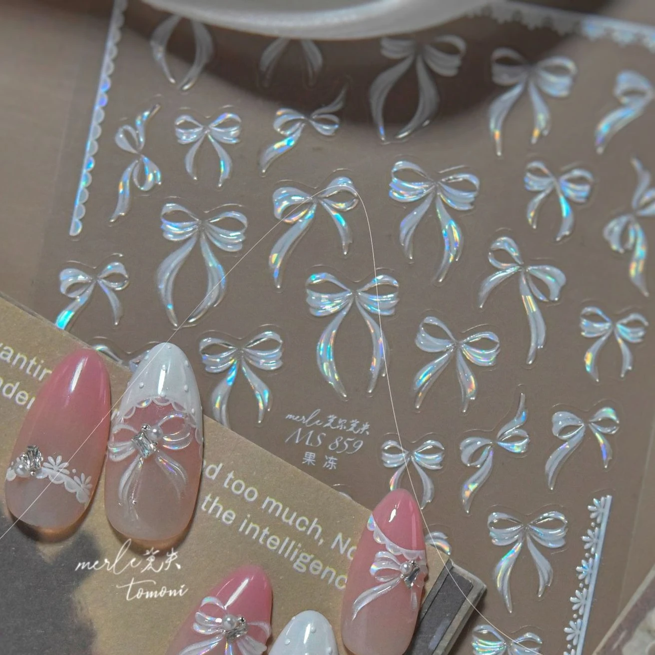 

Shiny Bowknot Bud Silk Ribbon Lace Line Jelly Delicate Romantic Fantasy Flower Star Love Heart Chic DIY Nail Art Stickers Decals