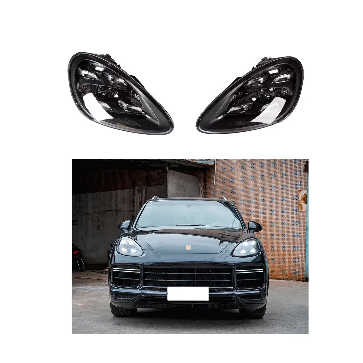 

Car Headlights for Porsche Cayenne 2011-2014 958.1 old to new 2023 9Y0.1 turbos Matrix laser headlamps running lights