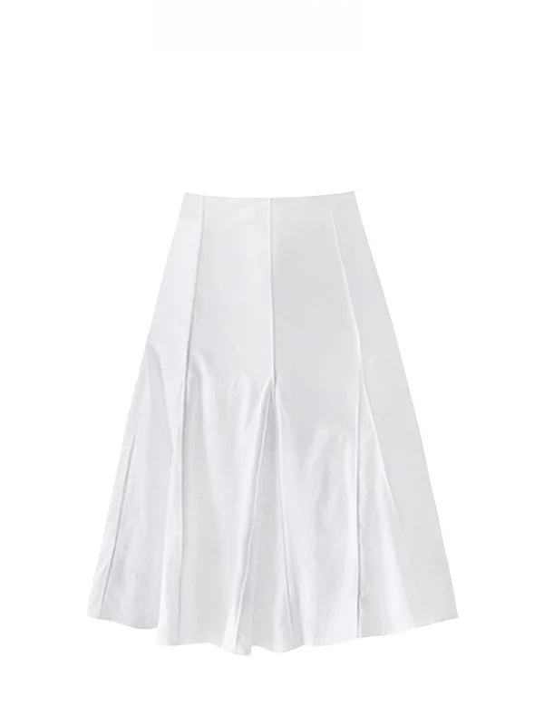 

Белая юбка А-силуэта Fibone Design: Новая летняя модель для женщин, простая, элегантная, стройнящая, универсальная, средней длины