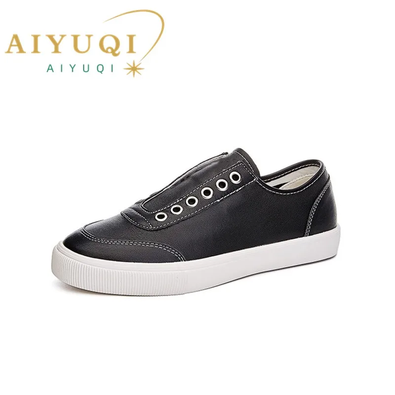 AIYUQI Women\'s Sneakers Genuine Leather 2024 Fall New Flat Casual Shoes Women Slip-on Ladies Board Shoes