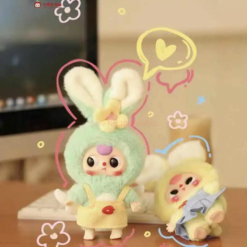 Original bebê três caixa cega macaron pequeno coelho série anime figura vinil caixa mistério cajas kawaii decoração bonecas presente surpresa