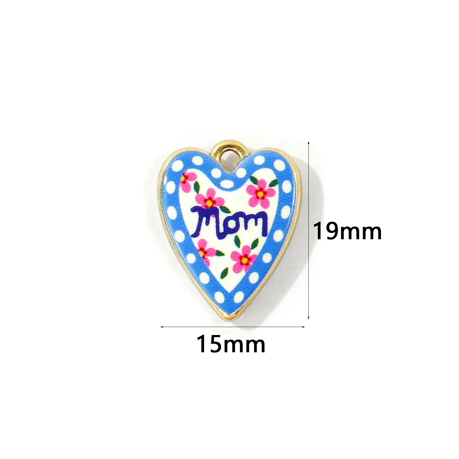 5 Stück Zinklegierungs-Anhänger, vergoldet, beidseitig bedruckt, Herz-Schleife, „Je T'aime“, „Glück“, „Mama“, Anhänger für DIY-Halsketten, Großhandel – Detail 11