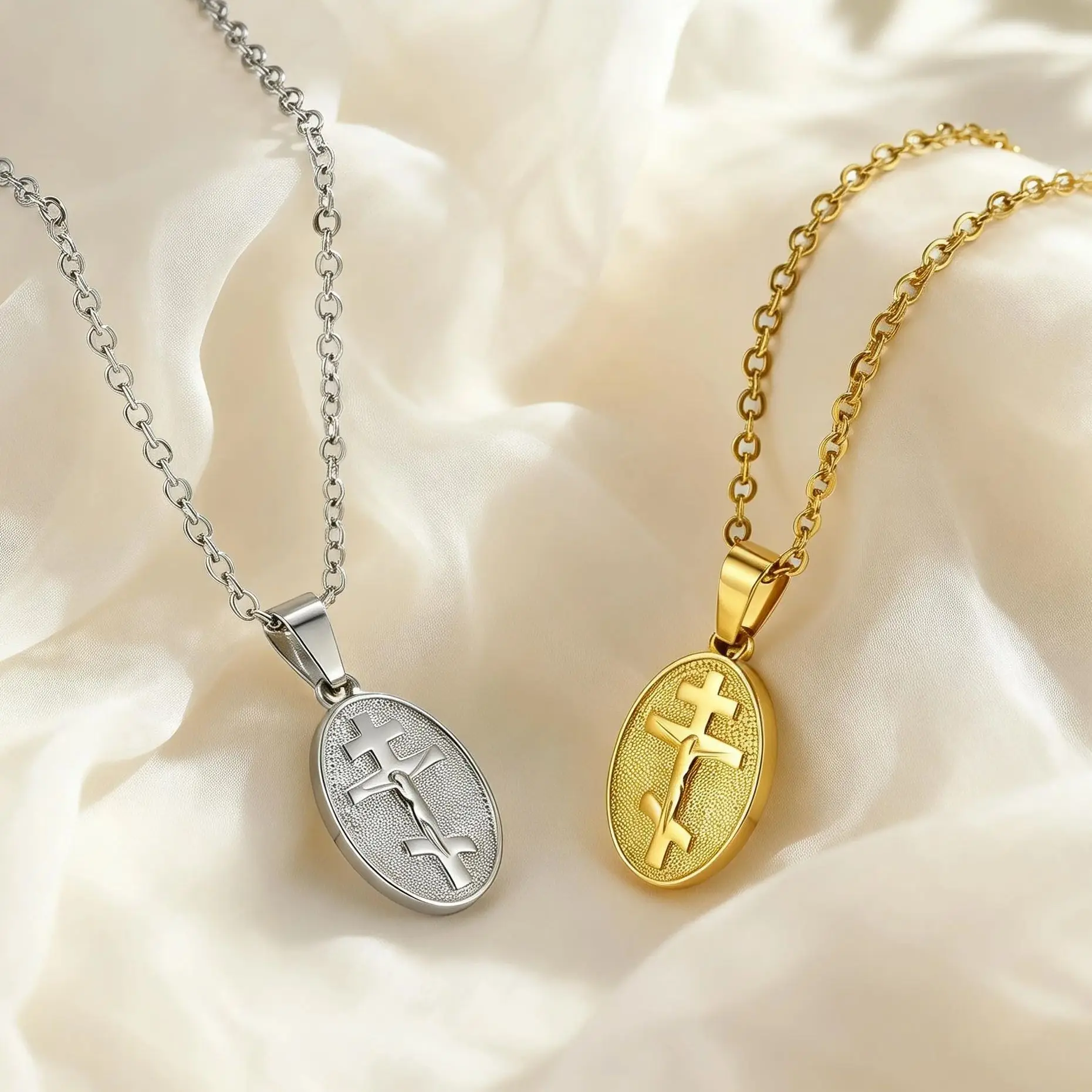 Retro Eastern Orthodox Cross Pendant Necklace Stainless Steel Crucifix Jesus Charm Necklaces Classic Religious Jewelry Gifts