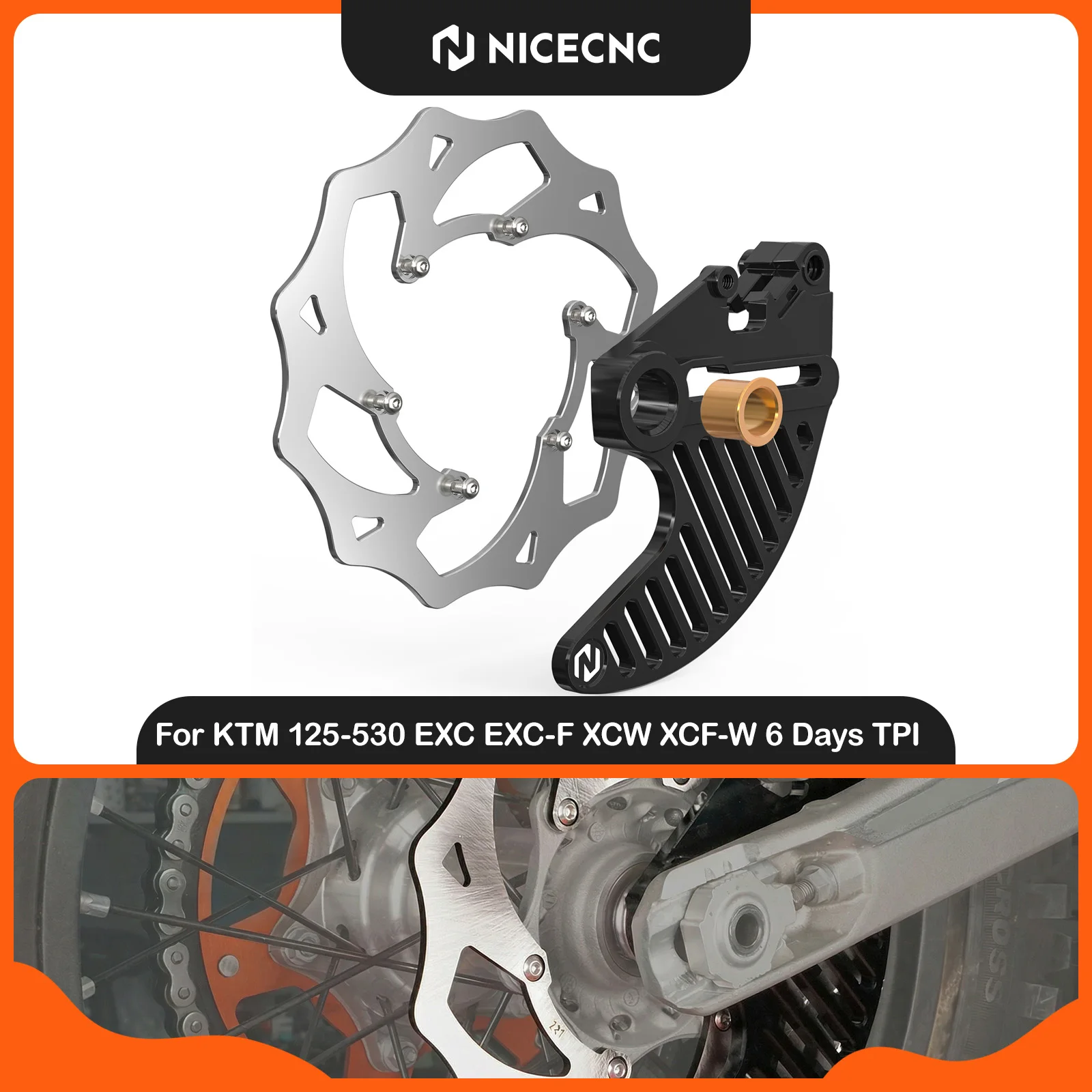 NICECNC For KTM EXC 300 EXC-F 350 TPI 2004-2024 240MM Flame Oversize Rear Rotor For Husqvarna TE250 TE300 GasGas EC300 EC250
