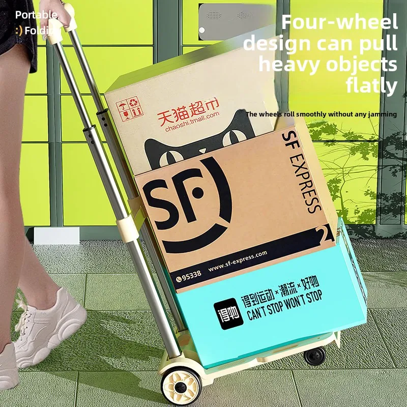 Foldable Outdoor Cart Portable Home Shopping Groceries Moving Camping Folding Cart Shopping Trolley Small Trailer
