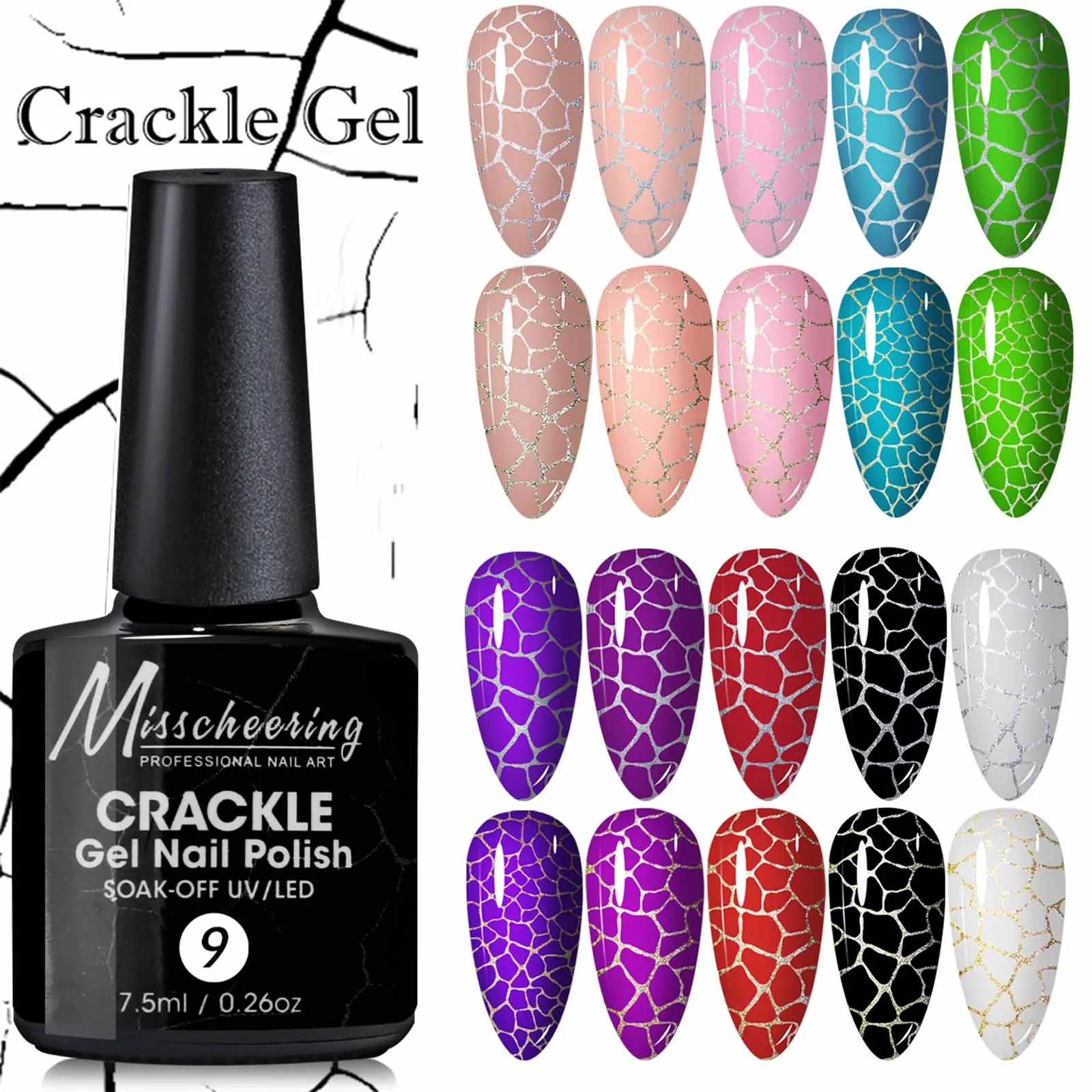 Crackle Gel Marble Texture Crack Effect UV/LED Gel Polish Semi-Permanent Soak-Off Varnish Designed for DIY Creative Nail Art