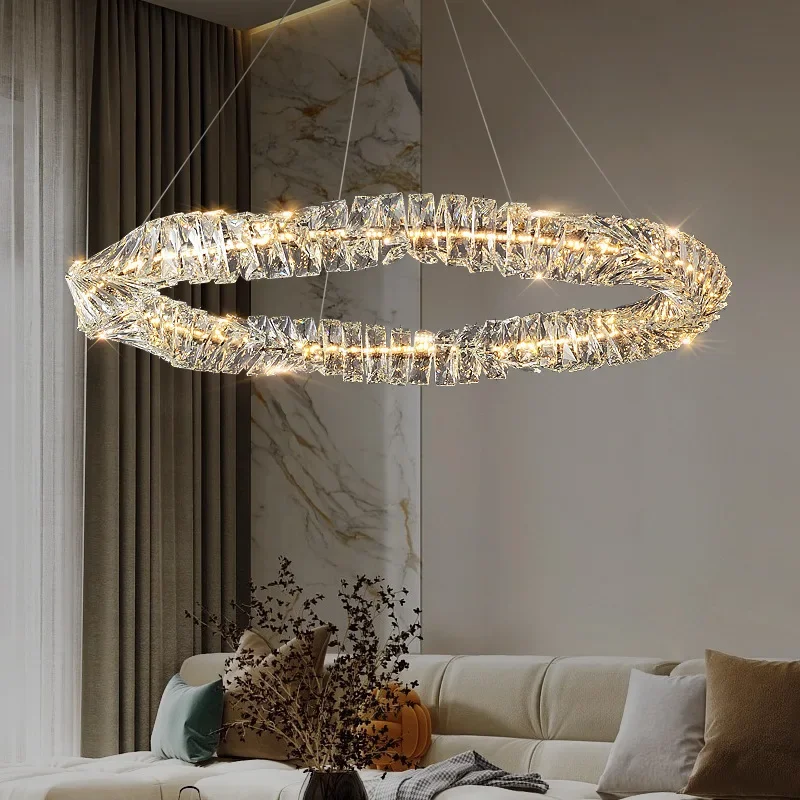 

Light luxury main and guest hall crystal chandelier, postmodern creative minimalist designer Italian style restaurant light