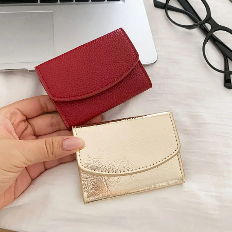 Shiny Gold PU Card Holder Wallet Mini Foldable Coin Purse Women Portable Small ID Credit Card Wallet Case