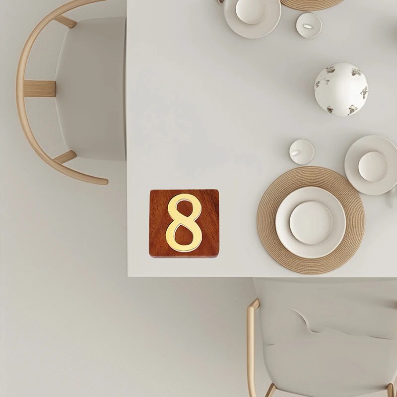 Holztisch Nummern schild mit Träger Kleber Metall Zahlen Zeichen für Restaurants Bar Cafe Hochzeit Nummer Tischplatte – Detail 6