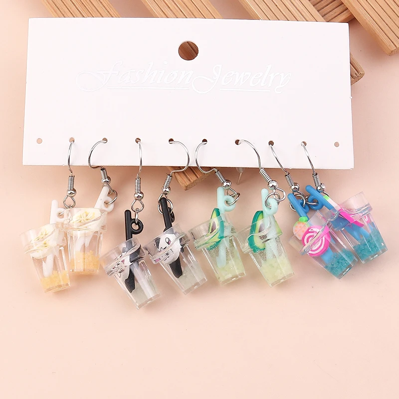 Aihua Earrings Sets Summer Drinks Earrings for Woman Hanging Candy Colors Fruit Juice Ice Cream Goblet Ear Hooks Jewelry Trendy