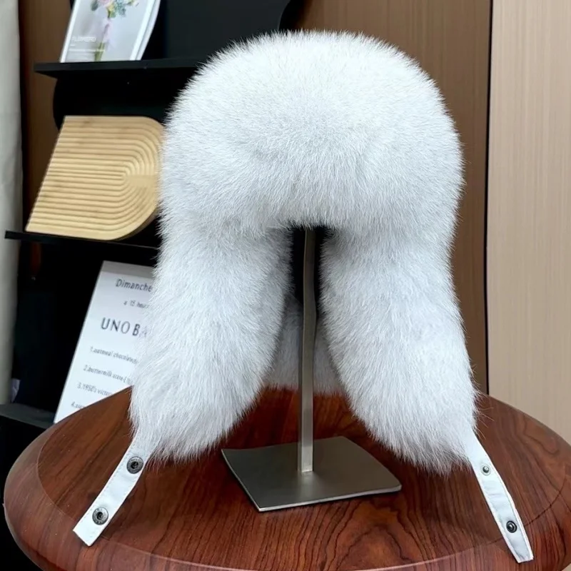 New 100% Genuine Fox Fur Ear-Protecting Hat Men Real Raccoon Fur Hat Women Winter Warm Fur Real Sheep Leather Snow Hat