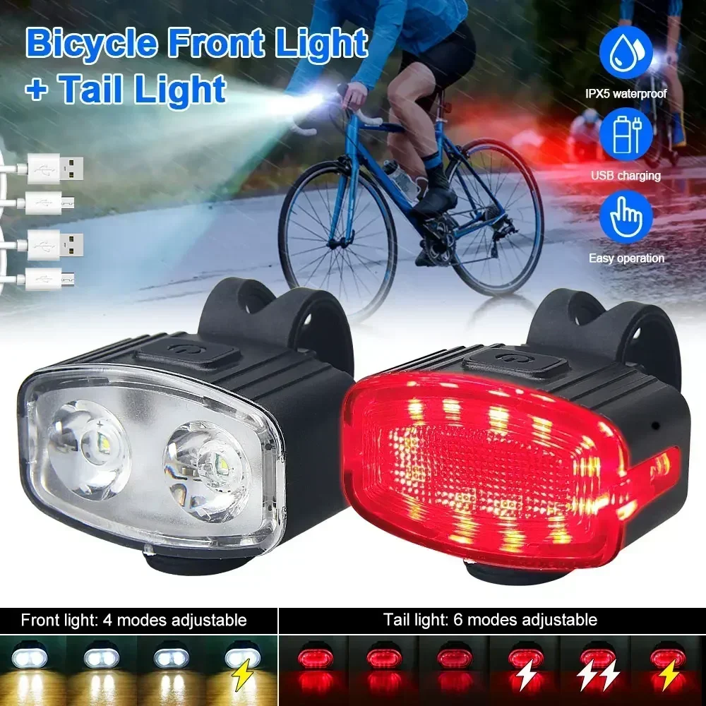 Bicycle Light USB Rechargeable Bicycle LED Waterproof Headlight Taillight Bright Flashlight Outdoor Night Cycling Accessories