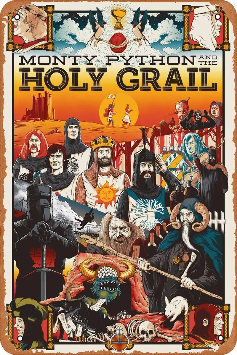 Retro Metal Sign Vintage Tin Sign Monty Python and the Holy Grail Funny Movie Poster for Home Wall Art Decor Bar Man Cave Garage