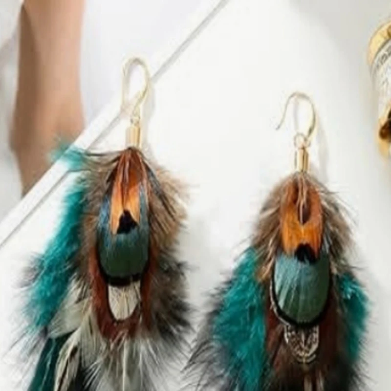 Fashionable Bohemian style blue feather hanging earrings made of zinc alloy - perfect gift for fashionable occasions and holiday
