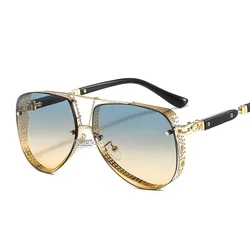 Oval Sunglasses Men Women Luxury Trend Brand Designer Metal Alloy Frame Gradients Lens Conspicuous Pilot Gafas De Sol Hombre