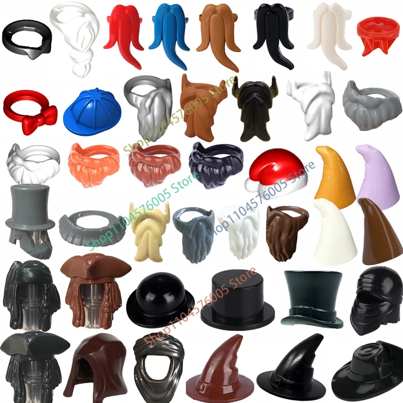 MOC Hat Beard Figure Accessories Building Blocks Wizard Hat Santa Claus Beard Scarf Mask Suit Tie Assembly Bricks Toys Gift T02