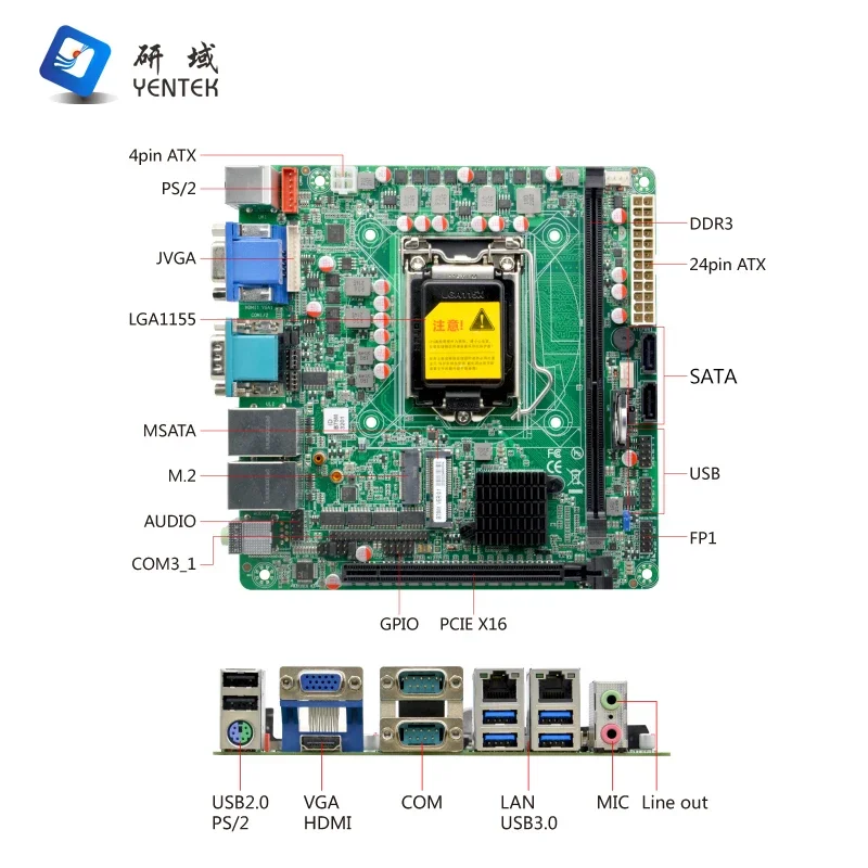 LGA1155 I3 I5 I7 Z77 Chipset 2 DDR3 VGA HD PCIE X16 6 RS232 COM Win7 Linux Ubuntu Industrial Mini Itx Motherboard