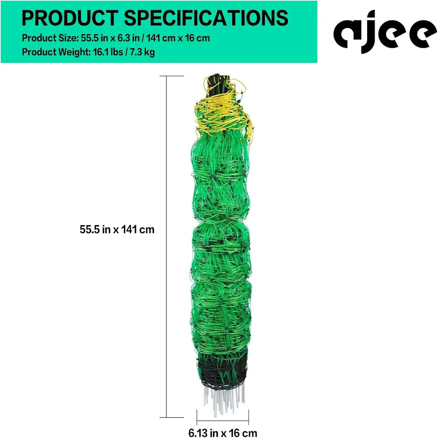 Electric Fence Netting 49.6" H x 164' L, PE Mesh Kit with Posts for Sheep Goats Deer Dogs