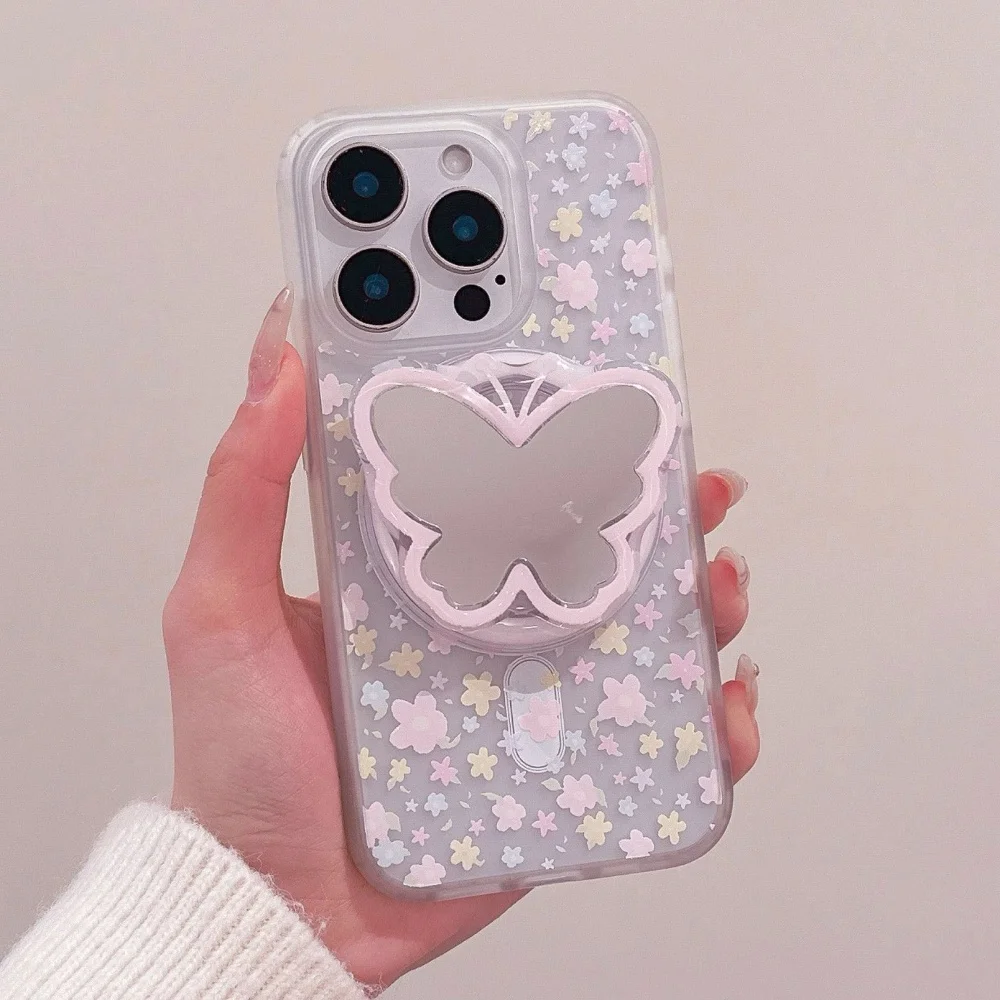 مرآة كورية لطيفة للهاتف المغناطيسي Magsafe Griptok قبضة توك حامل آيفون 16 حافظة شحن لاسلكية قابلة للطي حامل حلقة