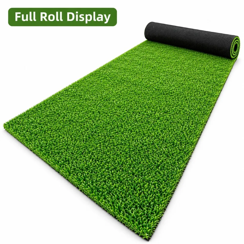 Rotolo di erba sintetica, tappeto in erba artificiale con altezza del pelo di 0,6 pollici e retro nero, tappeto da esterno di colore verde naturale, ideale per giardini, patii, balconi e cortili,