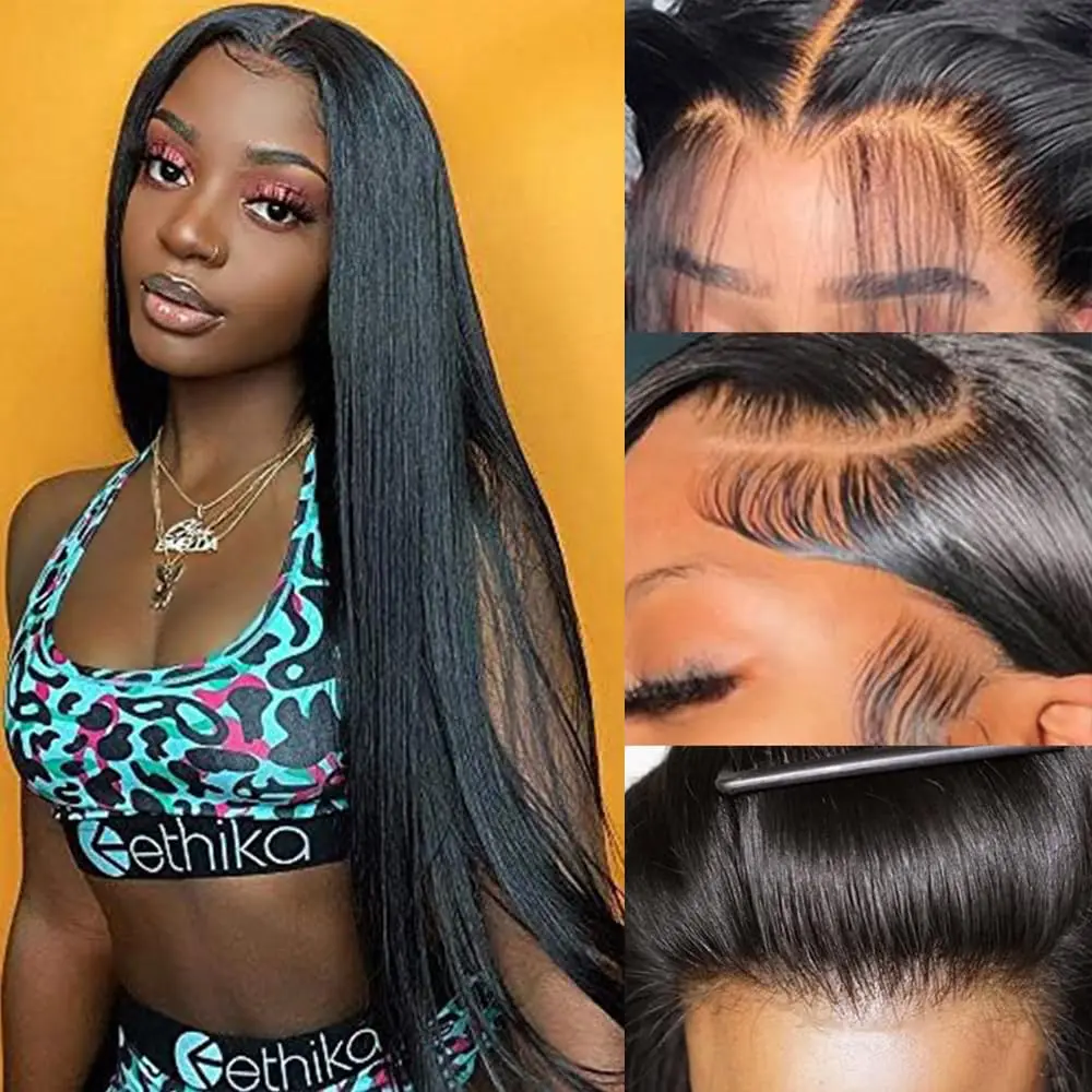 شعر مستعار مغلق غير لاصق 100% شعر بشري مسبقًا 13*4 باروكة أمامية مستقيمة غير مرئية من الدانتيل مناسبة للنساء