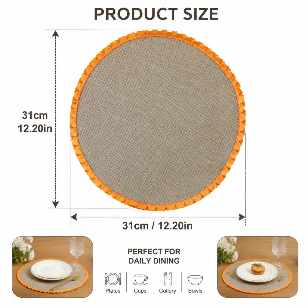 Jute-bottomed round placemats with orange wooden ears retro pastoral afternoon tea table decoration table ornaments