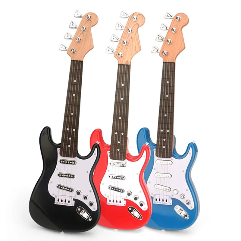 Giocattolo per chitarra elettrica per bambini da 17 pollici con 4 corde e luci a LED - Strumento musicale ricaricabile per compleanno, campeggio, regalo per feste